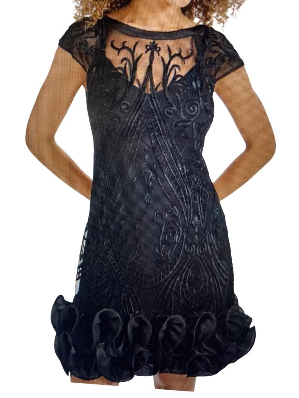 Kensie Women's Embroidered-Mesh Ruffled-Hem Sheath Dress  14 NWT
